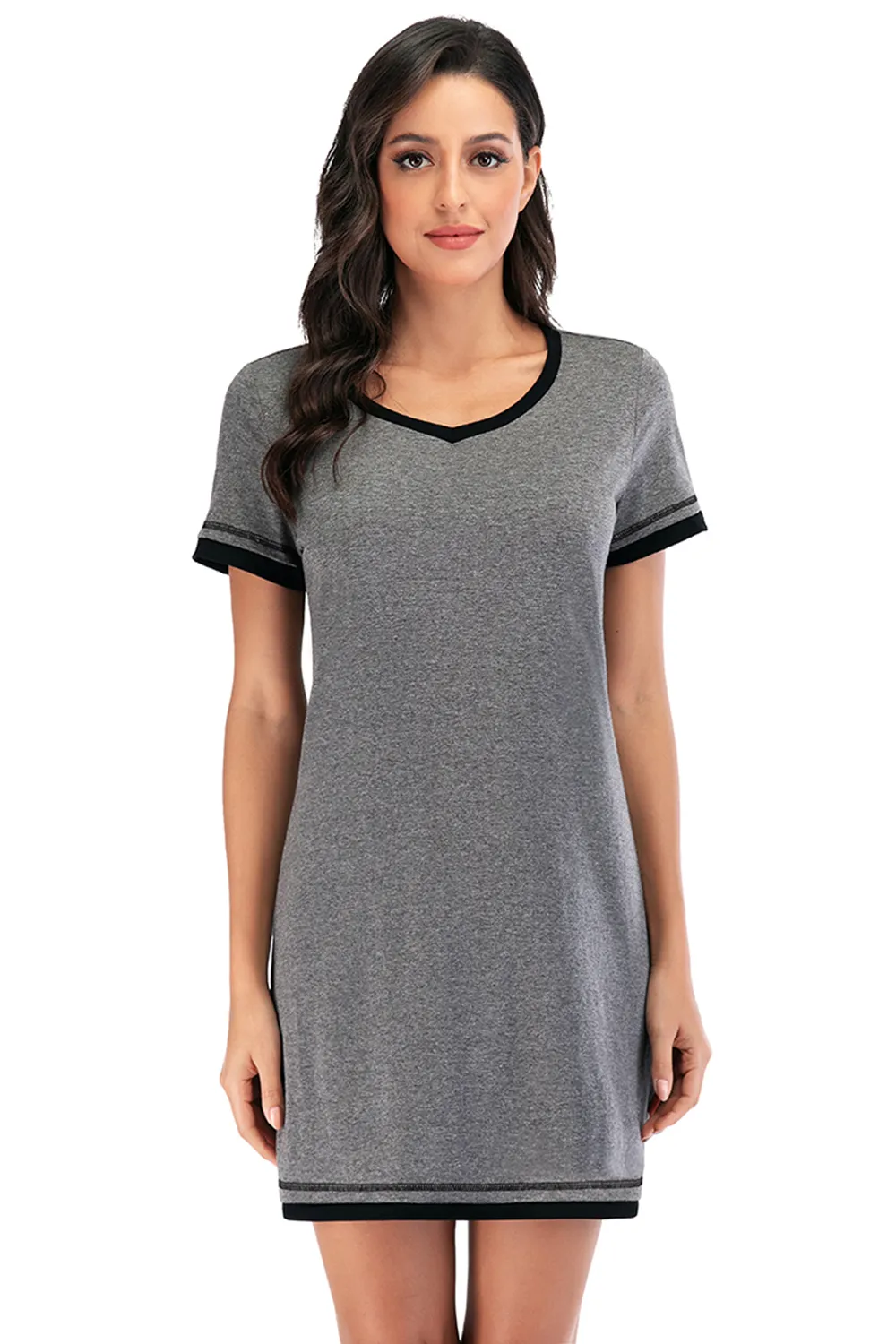 Contrast Trim Short Sleeve Lounge Dress, image 30