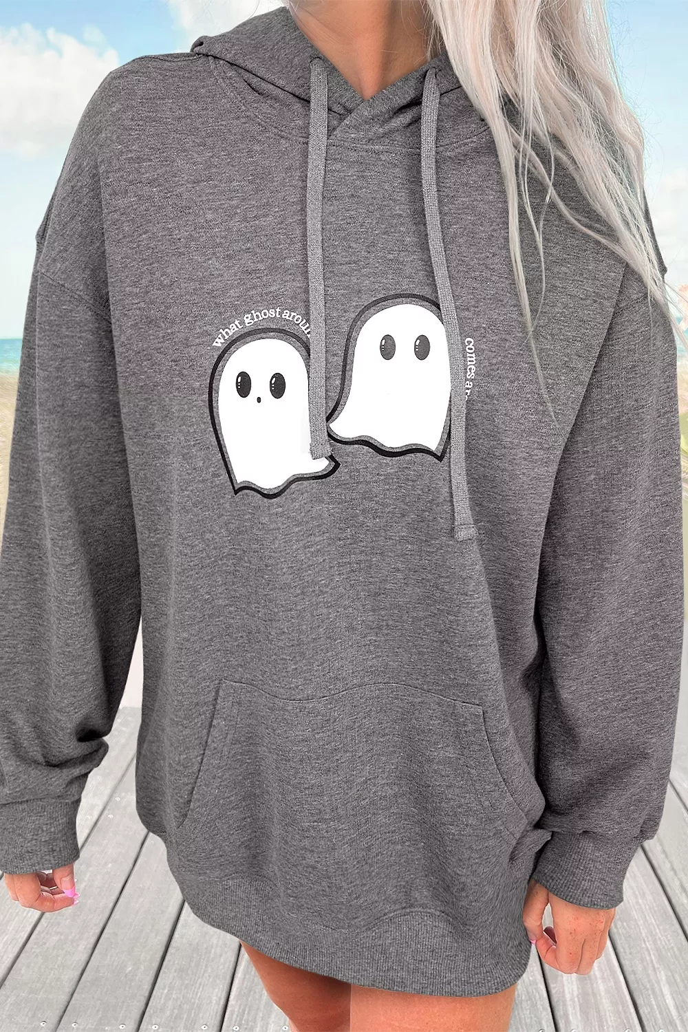 Halloween Ghost Print Mineral Wash Oversize Hoodie