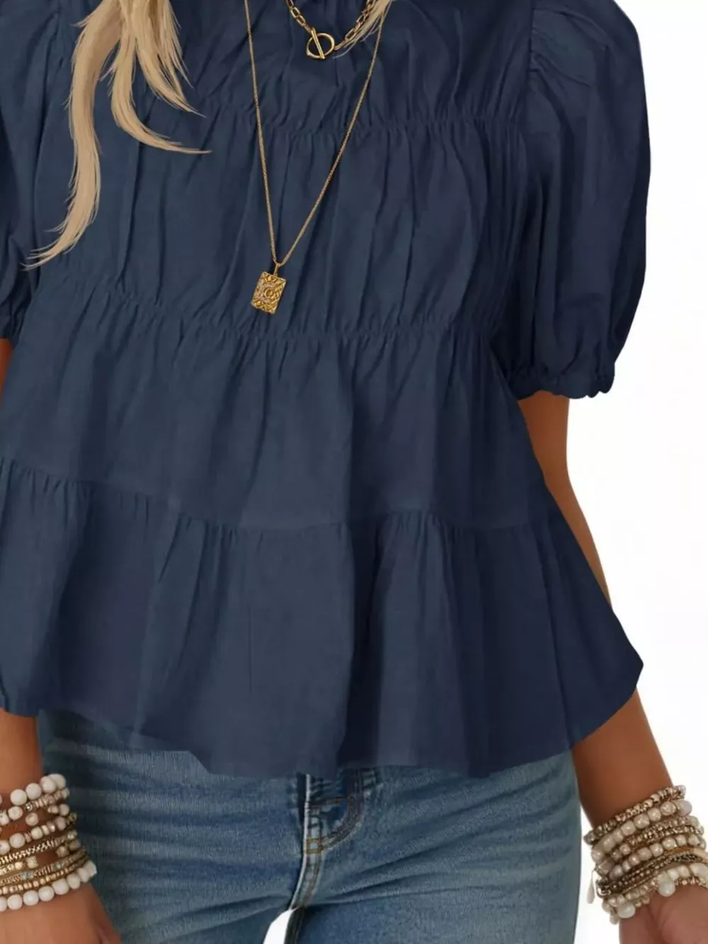 Ruched Tiered Puff Sleeve Blouse, image 25