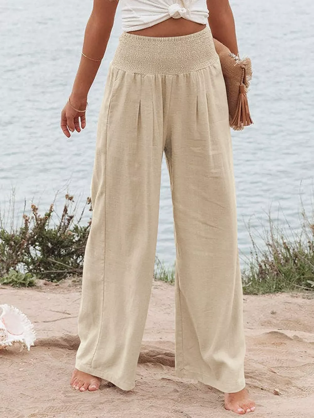 Smocked High Waisted Wide Leg Pants, image 17
