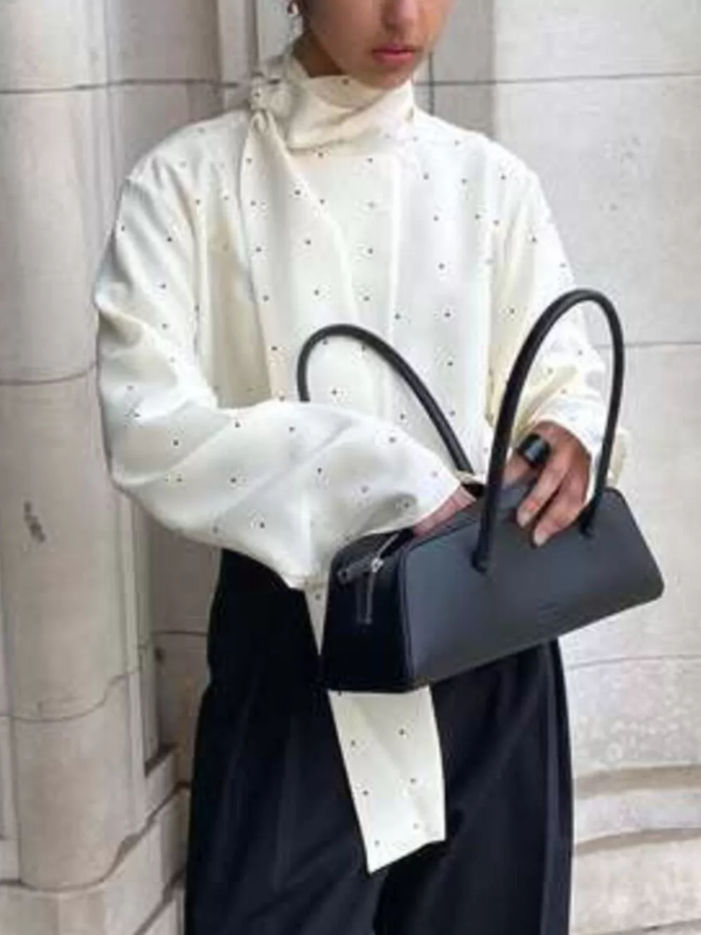 Polka Dot Silk Blouse with Scarf Neck Tie, image 5