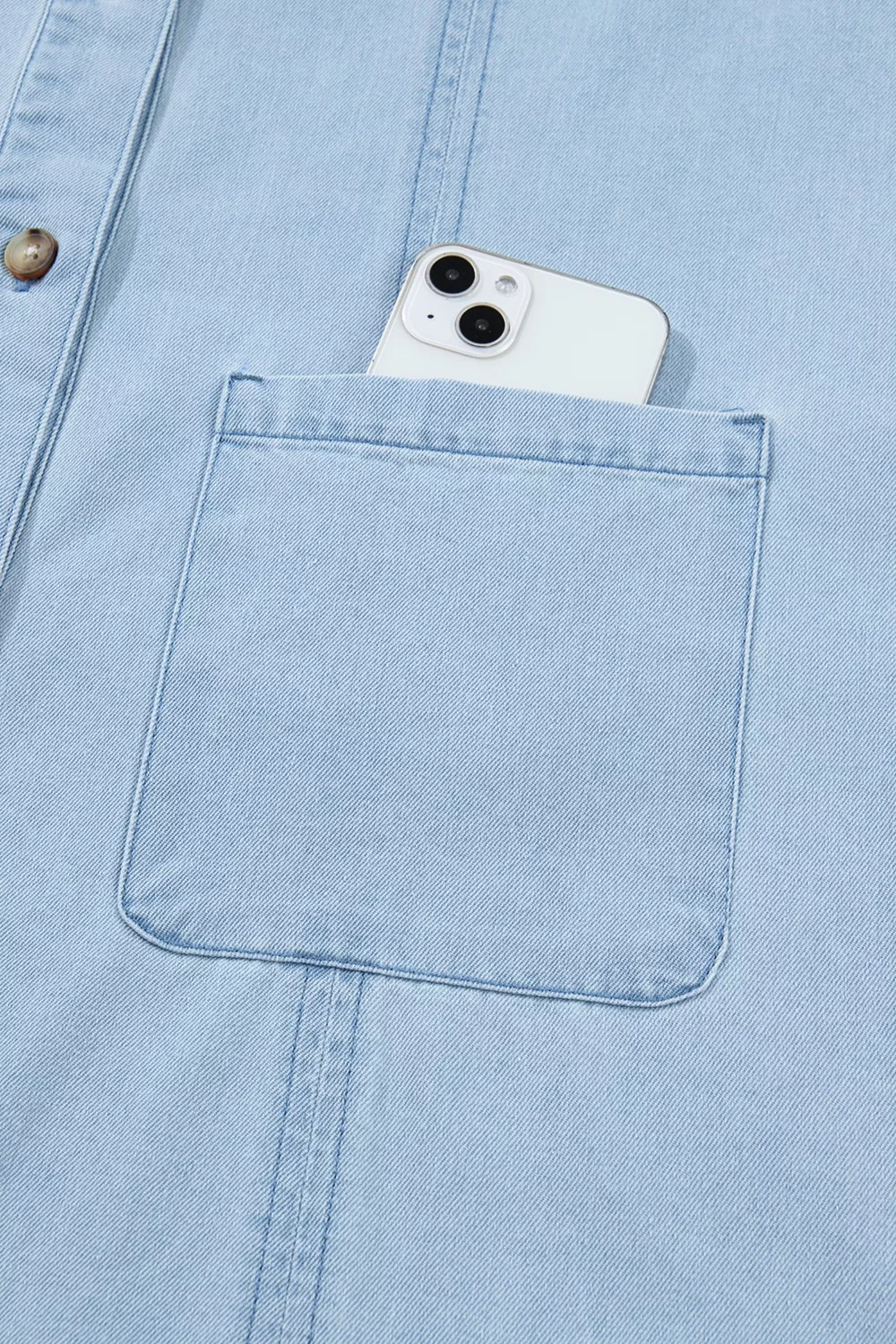 Ruffled Edge Collared Shift Denim Dress with Pockets, image 11