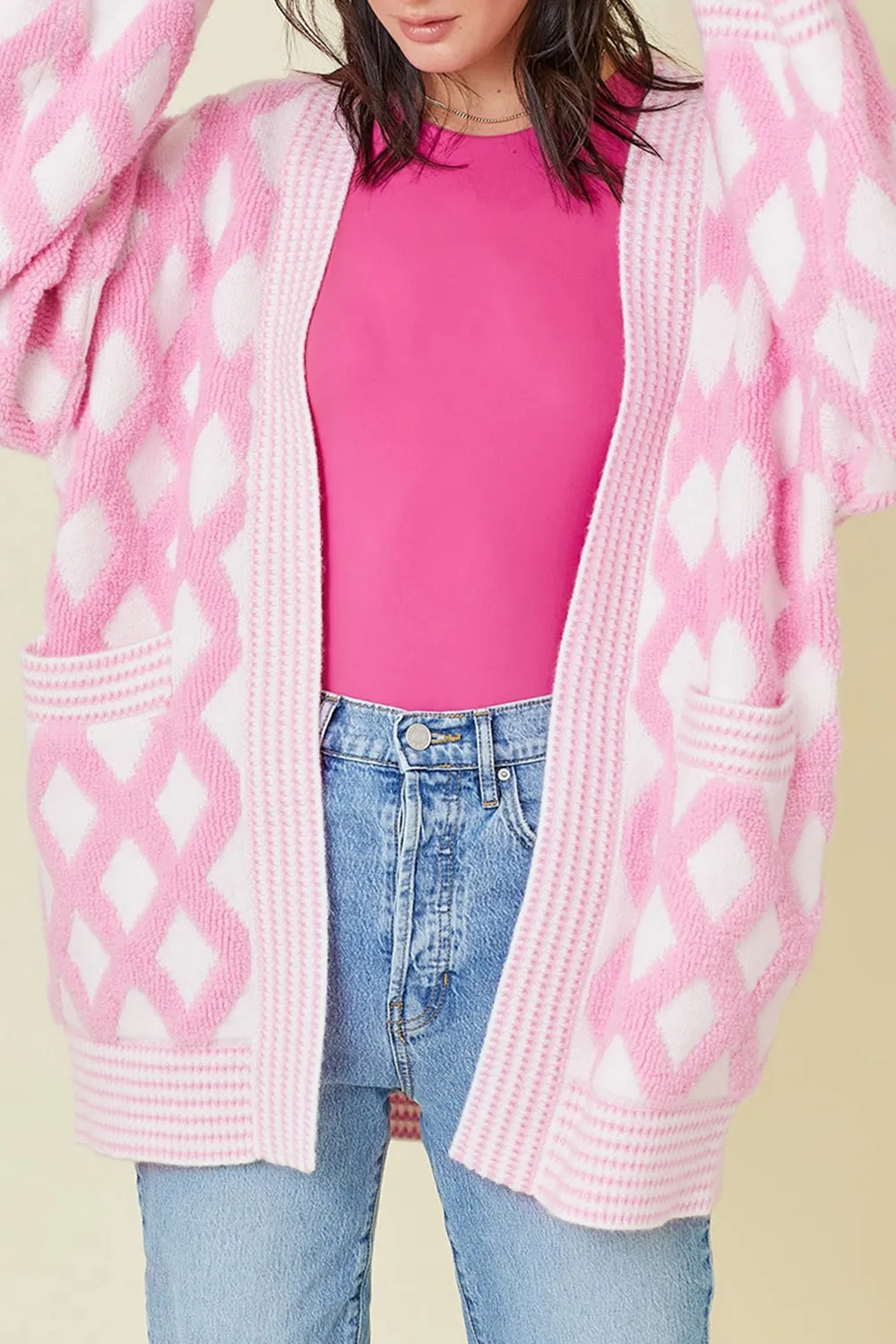 Geometric Open Front Long Sleeve Cardigan, image 6