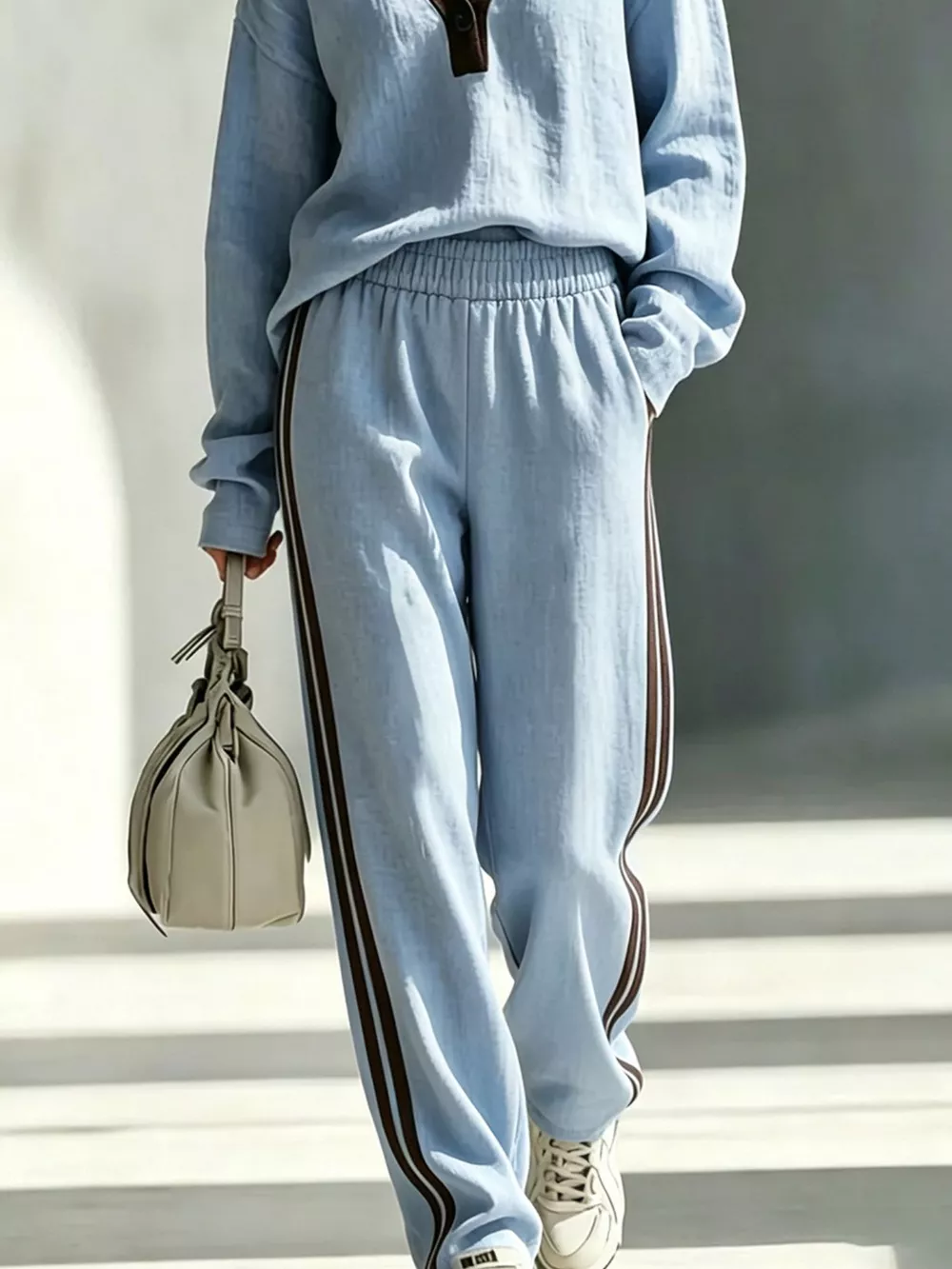 Long Sleeve Top and Side-Striped Joggers Set, image 3