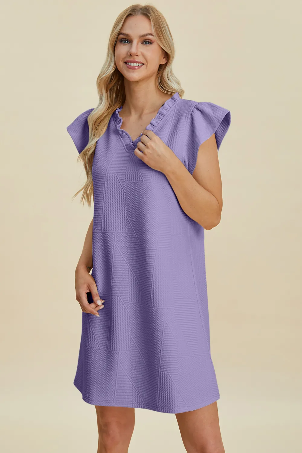 Full Size Ruffled V-Neck Cap Sleeve Dress, image 20