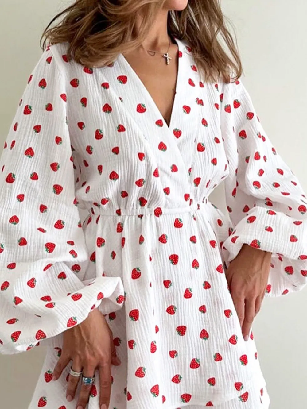 Strawberry Print Long Sleeve Mini Dress, image 3