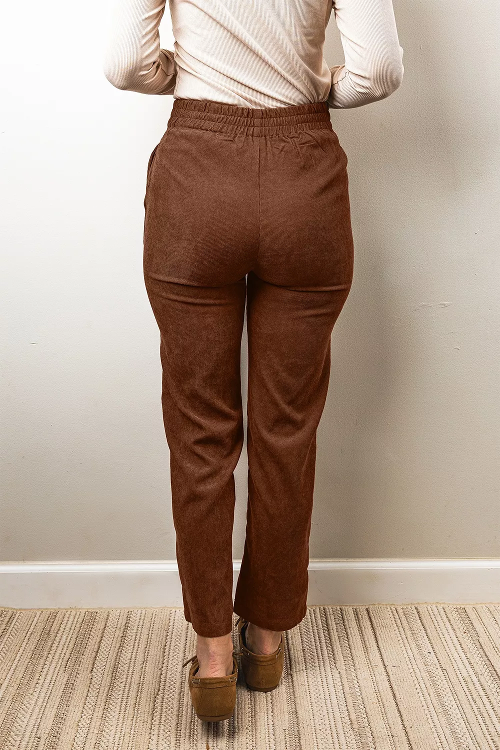 Elastic Waist Straight Leg Ankle Length Corduroy Pants, image 7