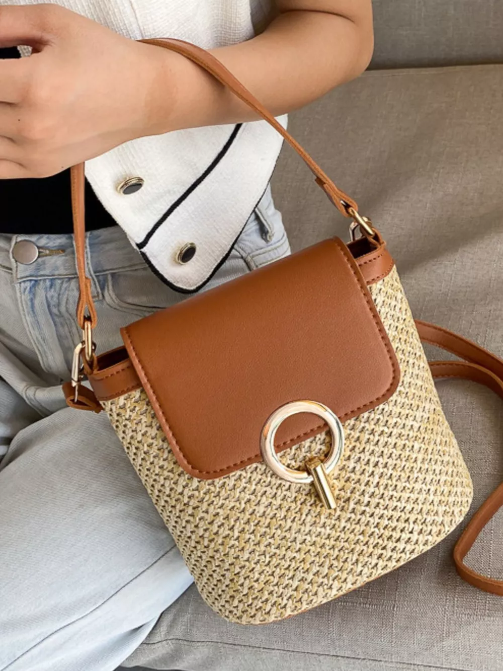 Woven Straw Crossbody Bag, image 12