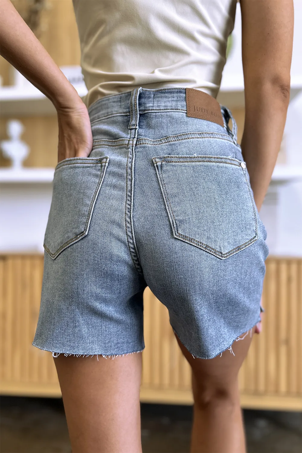 Full Size High Waist Raw Hem Denim Shorts, image 20