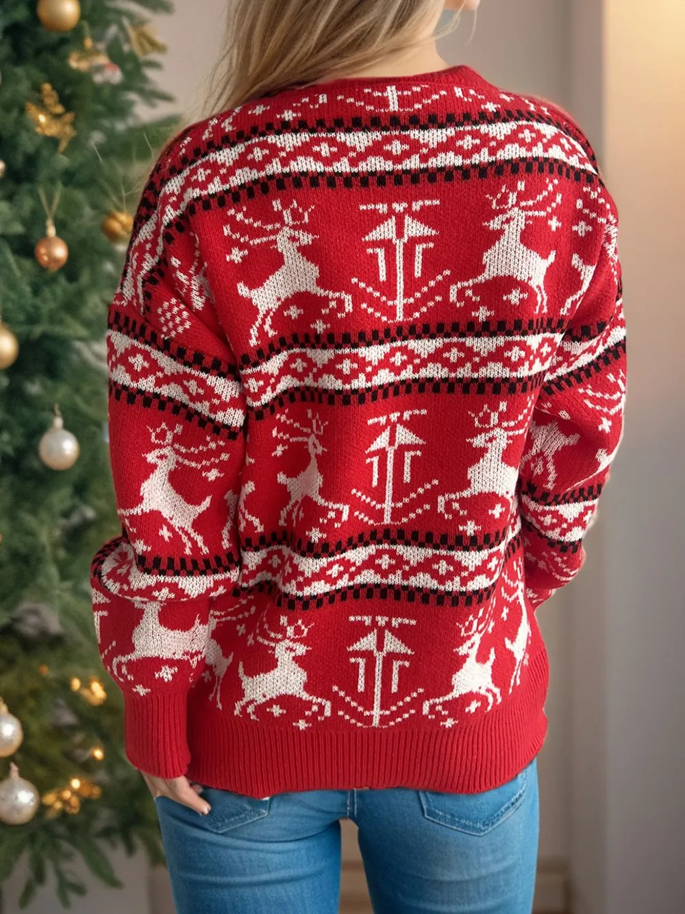 Christmas Element Round Neck Long Sleeve Sweater, image 2