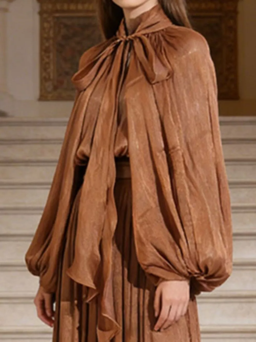 Tie Front Balloon Sleeve Midi Dress, image 5