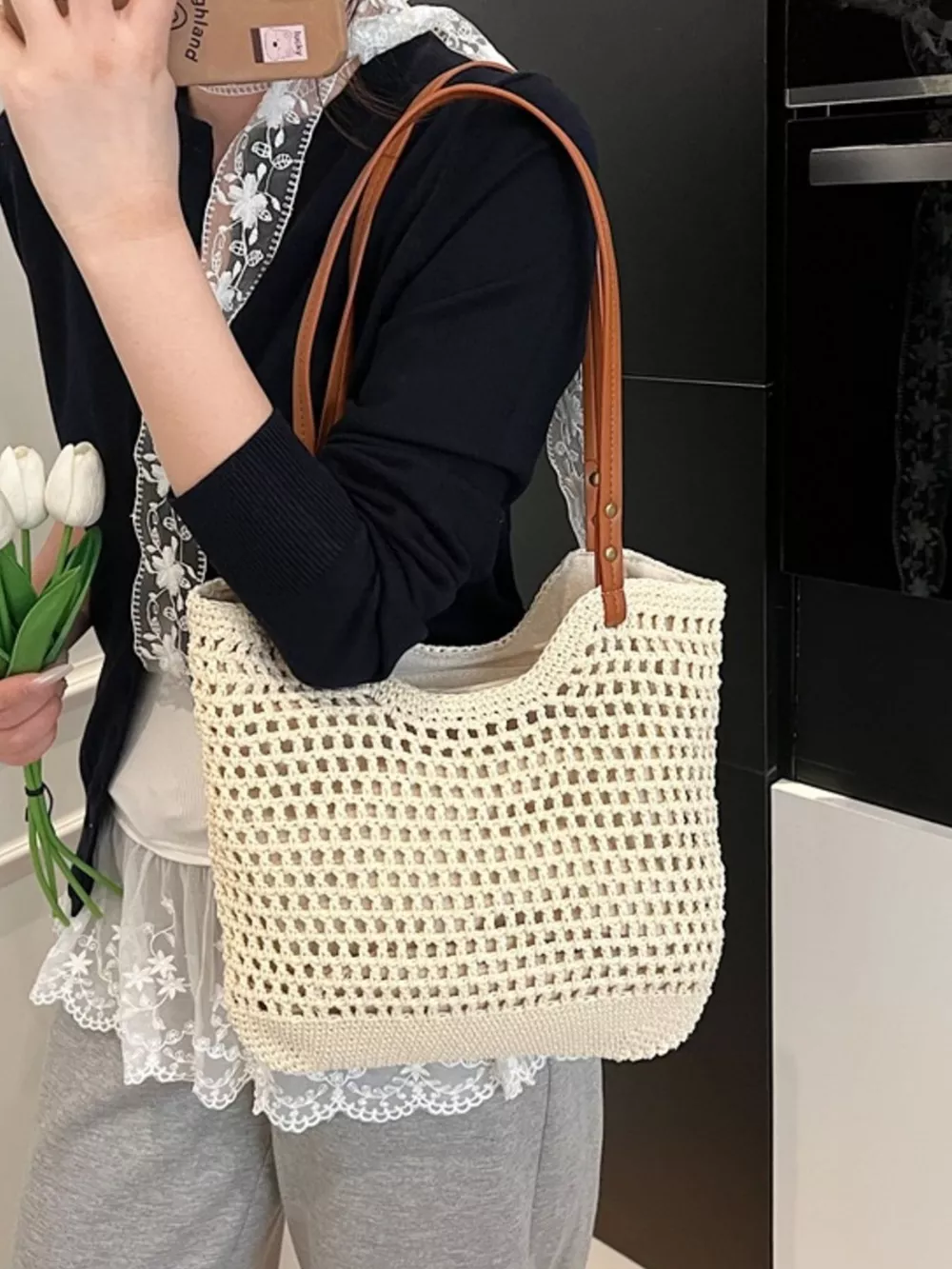 Woven Straw Shoulder Bag, image 8