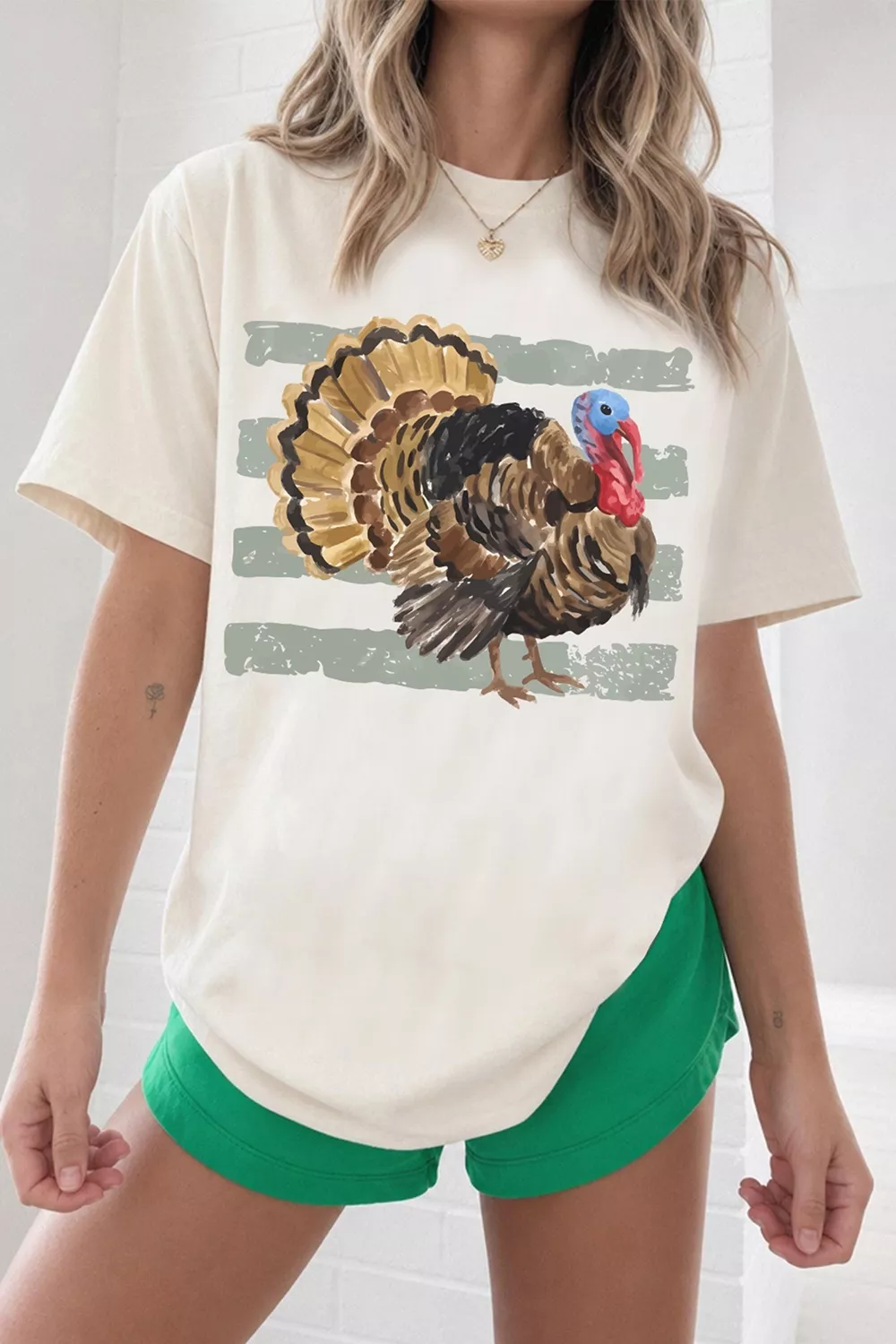 Thanksgiving Turkey Print Short Sleeve T-Shirt, image 3