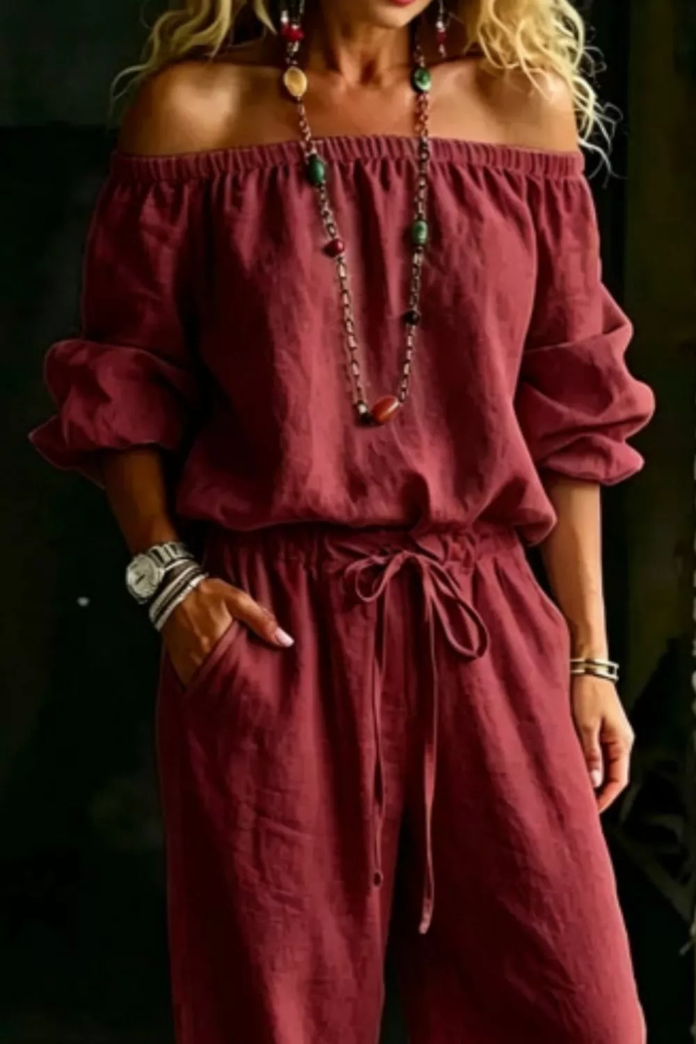 Full Size Off-Shoulder Top and Pants Set Plus Size, image 5