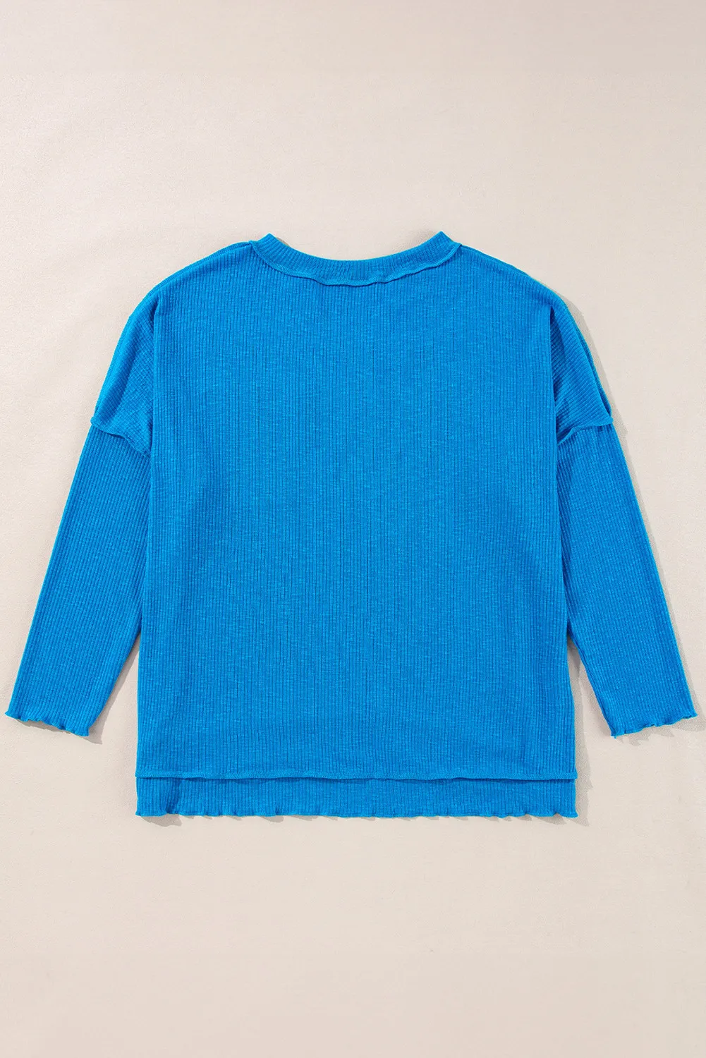 Exposed Seam Notched Long Sleeve Blouse, image 4