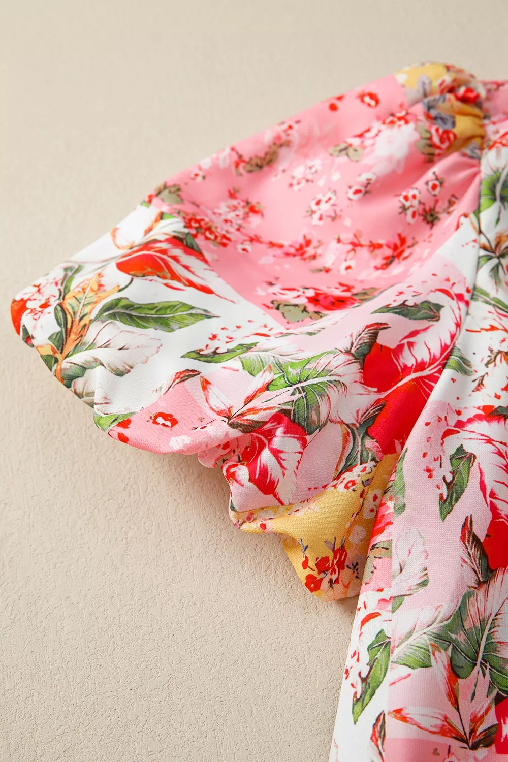 Contrast Collared V Neck Short Sleeve Floral Blouse, image 8