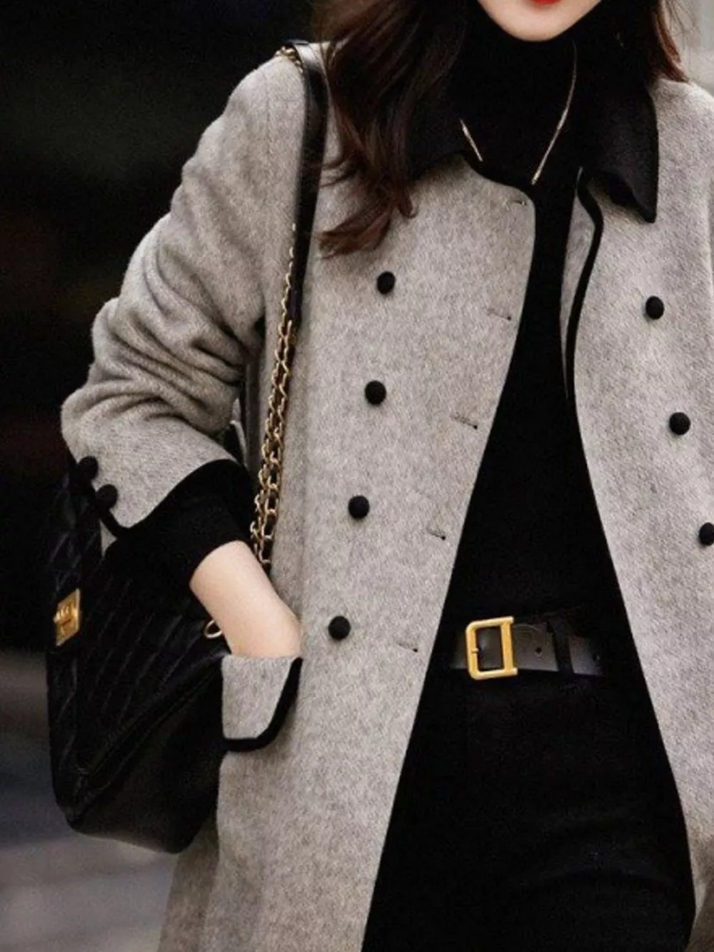 Plus Size Double-Breasted Coat with Contrast Trim, image 5
