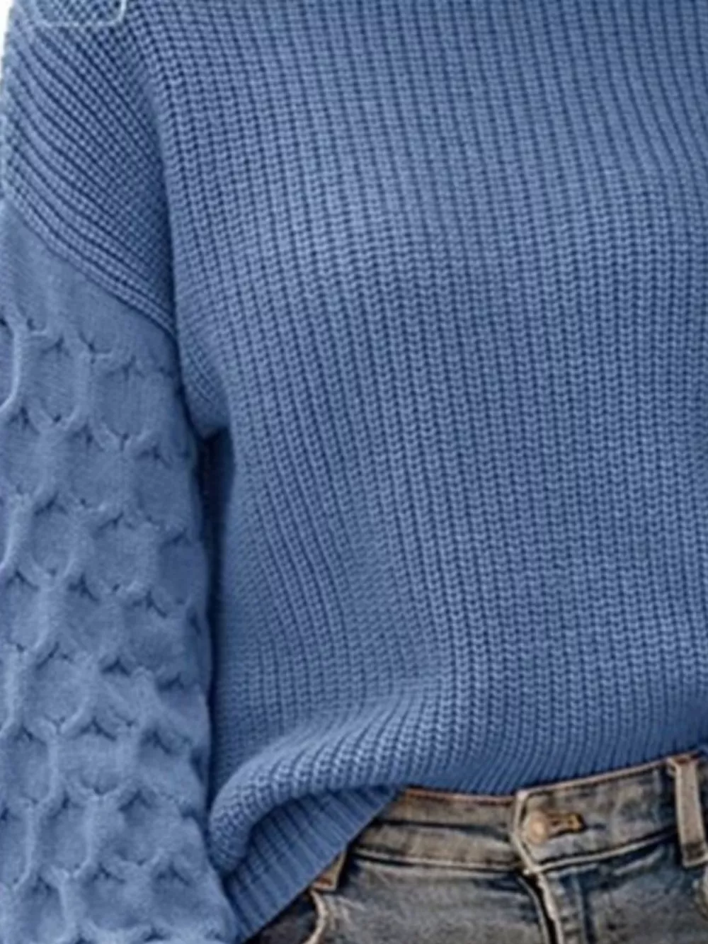 Textured Sleeve Round Neck Sweater, image 9