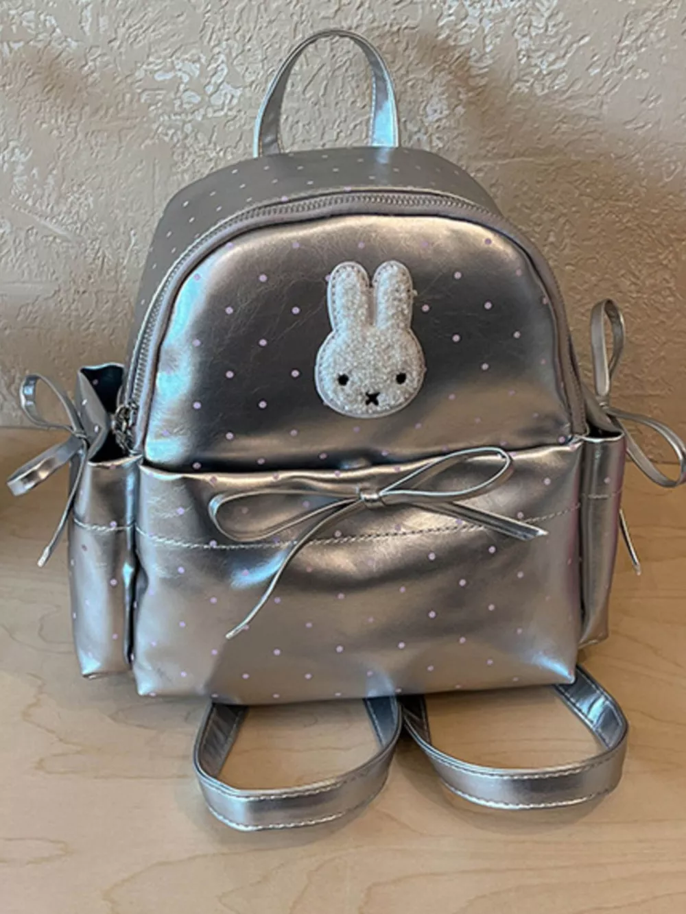 Bunny Polka Dot Backpack Bag, image 6