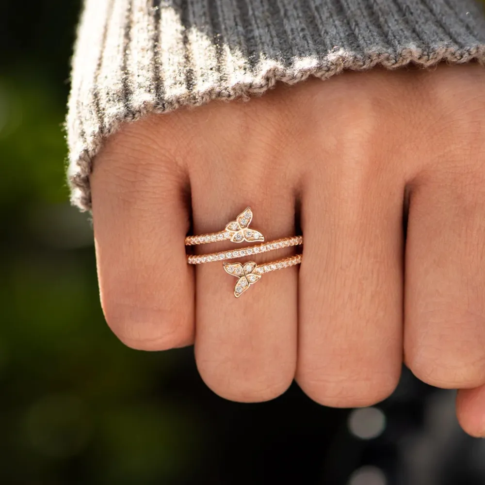 925 Sterling Silver Inlaid Zircon Butterfly Ring, image 4