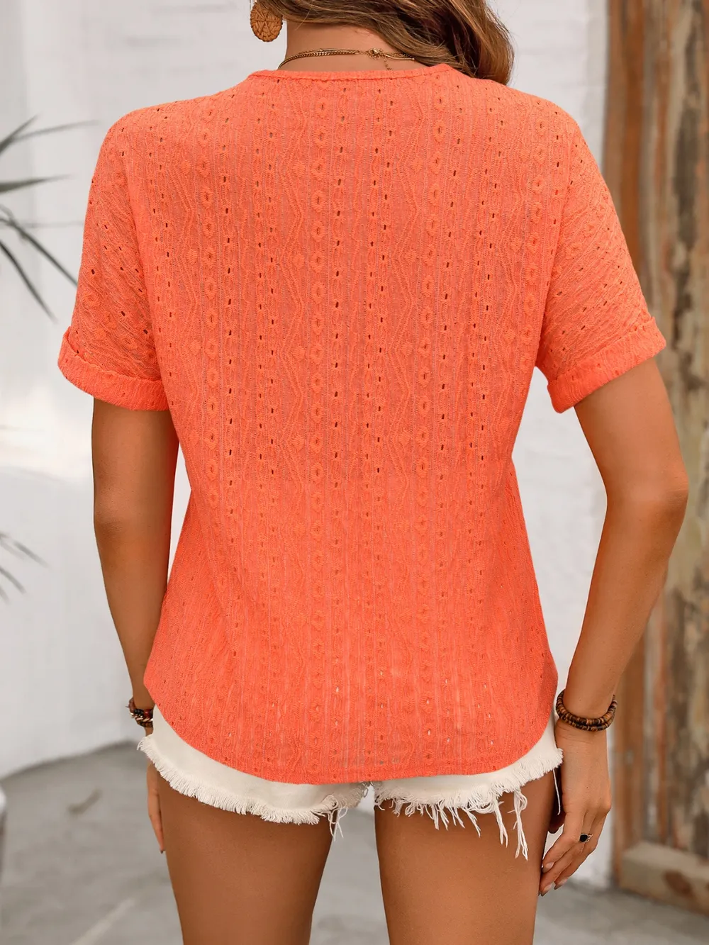 Eyelet V-Neck Short Sleeve Top, image 8