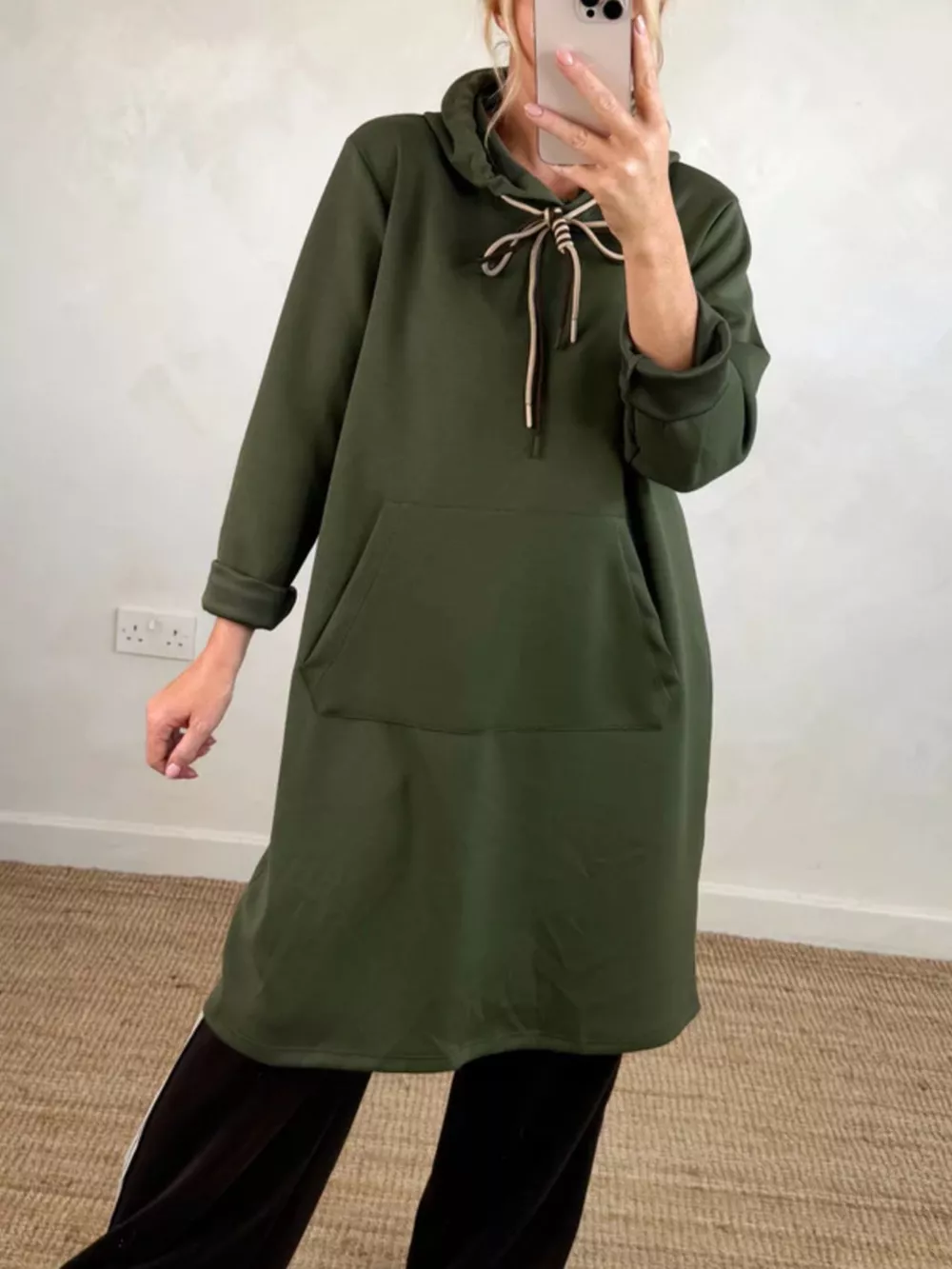 Full Size Casual Drawstring Hooded Sweatshirt Dress Plus Size, image 10