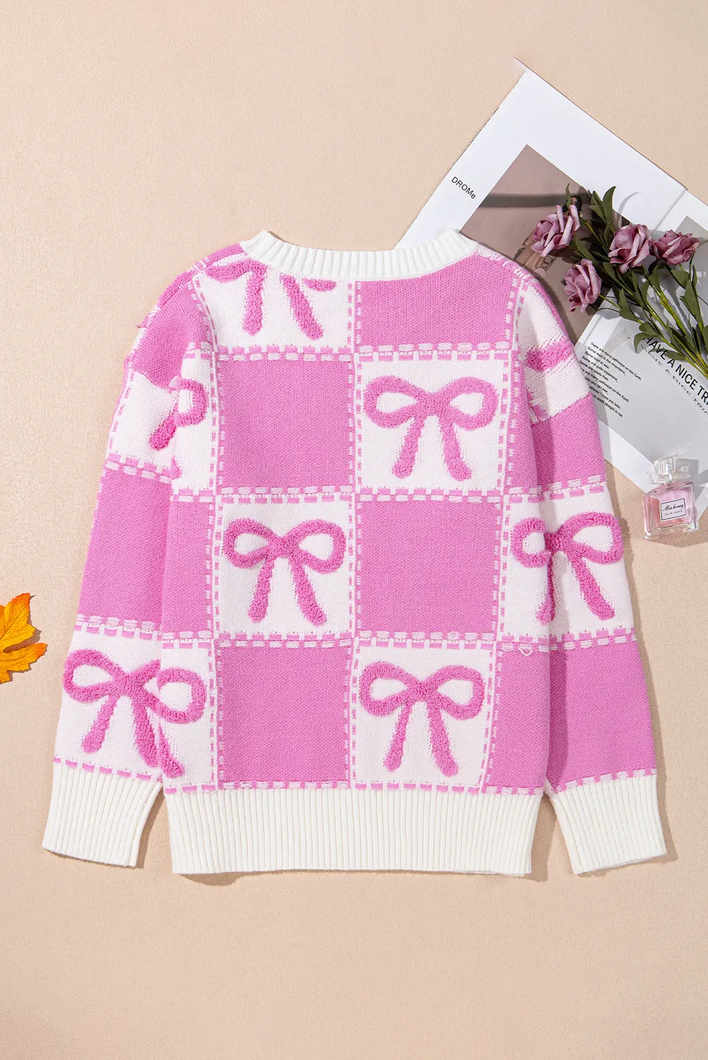 Bow Round Neck Long Sleeve Sweater, image 5