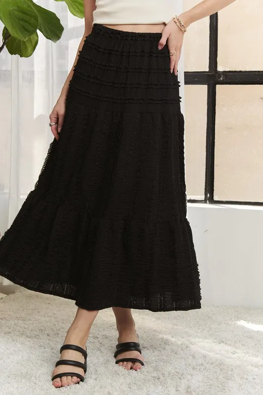 Elastic Waistband Tiered Midi Skirt, image 3