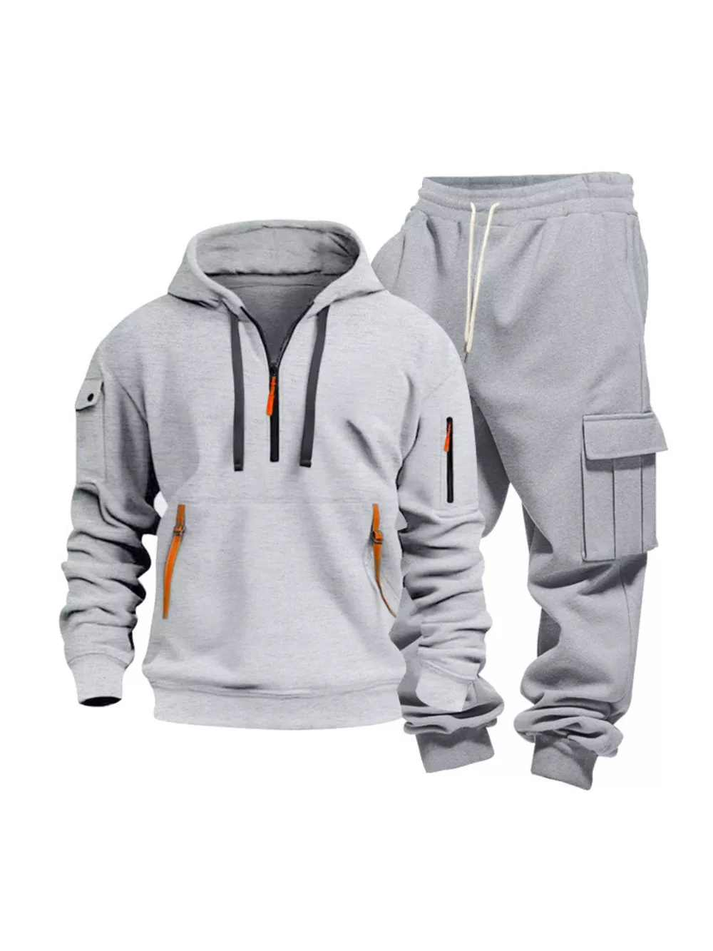 Men's Full Size Half Zip Hoodie and Cargo Pants Set Plus Size, image 17