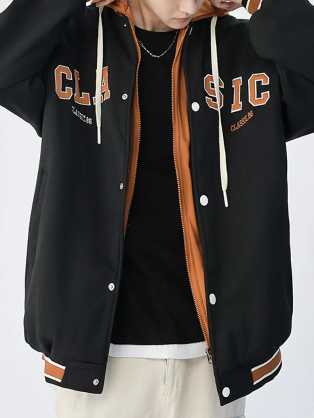Men's Plus Size Snap Down Long Sleeve Drawstring Hooded Jacket, image 3