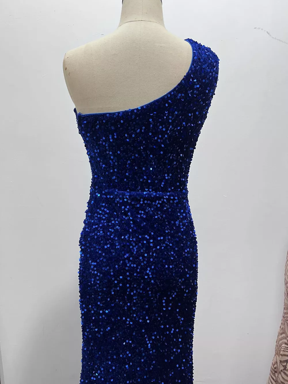 One-Shoulder Ruched Sequin High-Slit Evening Dress, image 32