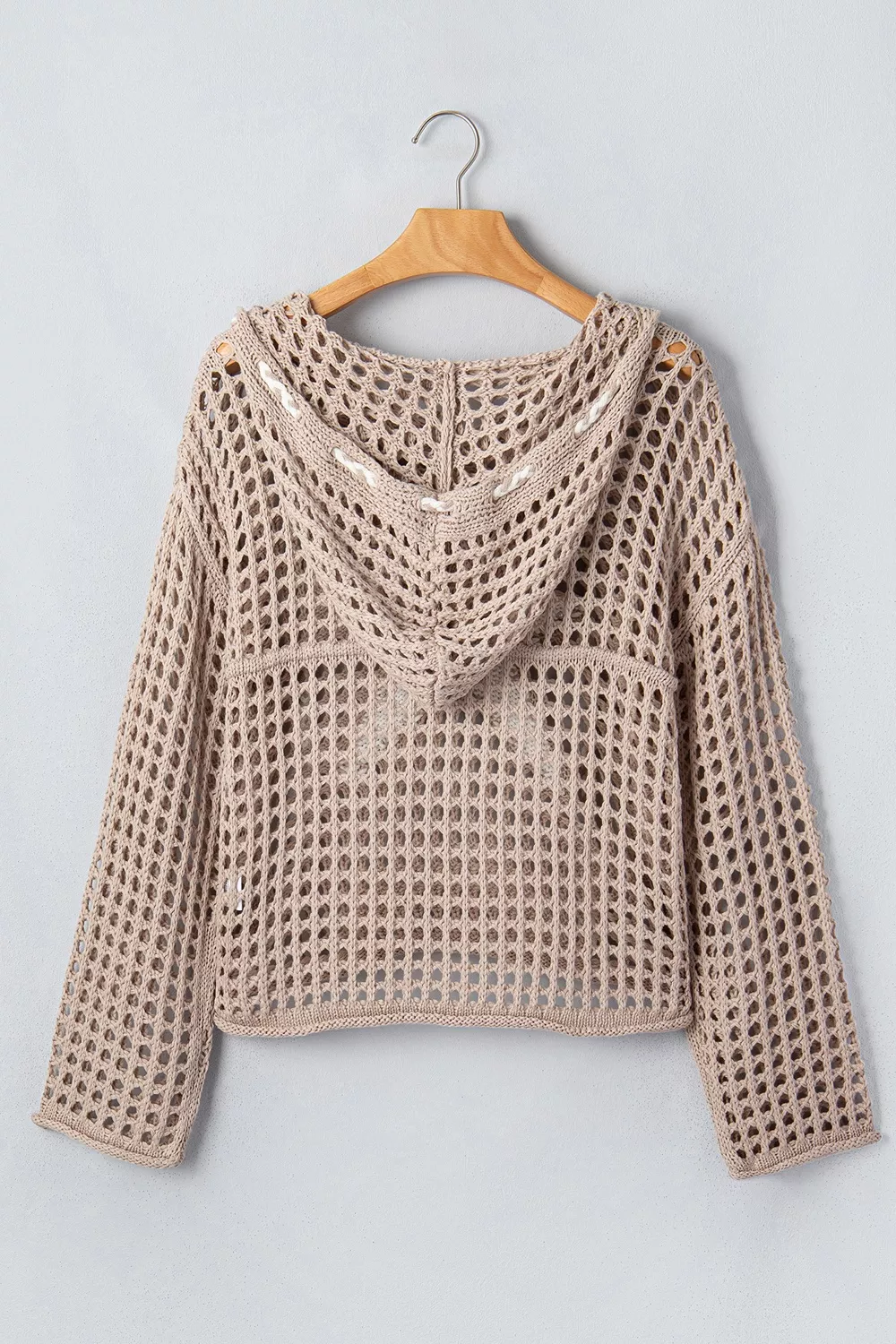 Star Pattern Crochet Hooded Drawstring Knit Cover Up, image 5