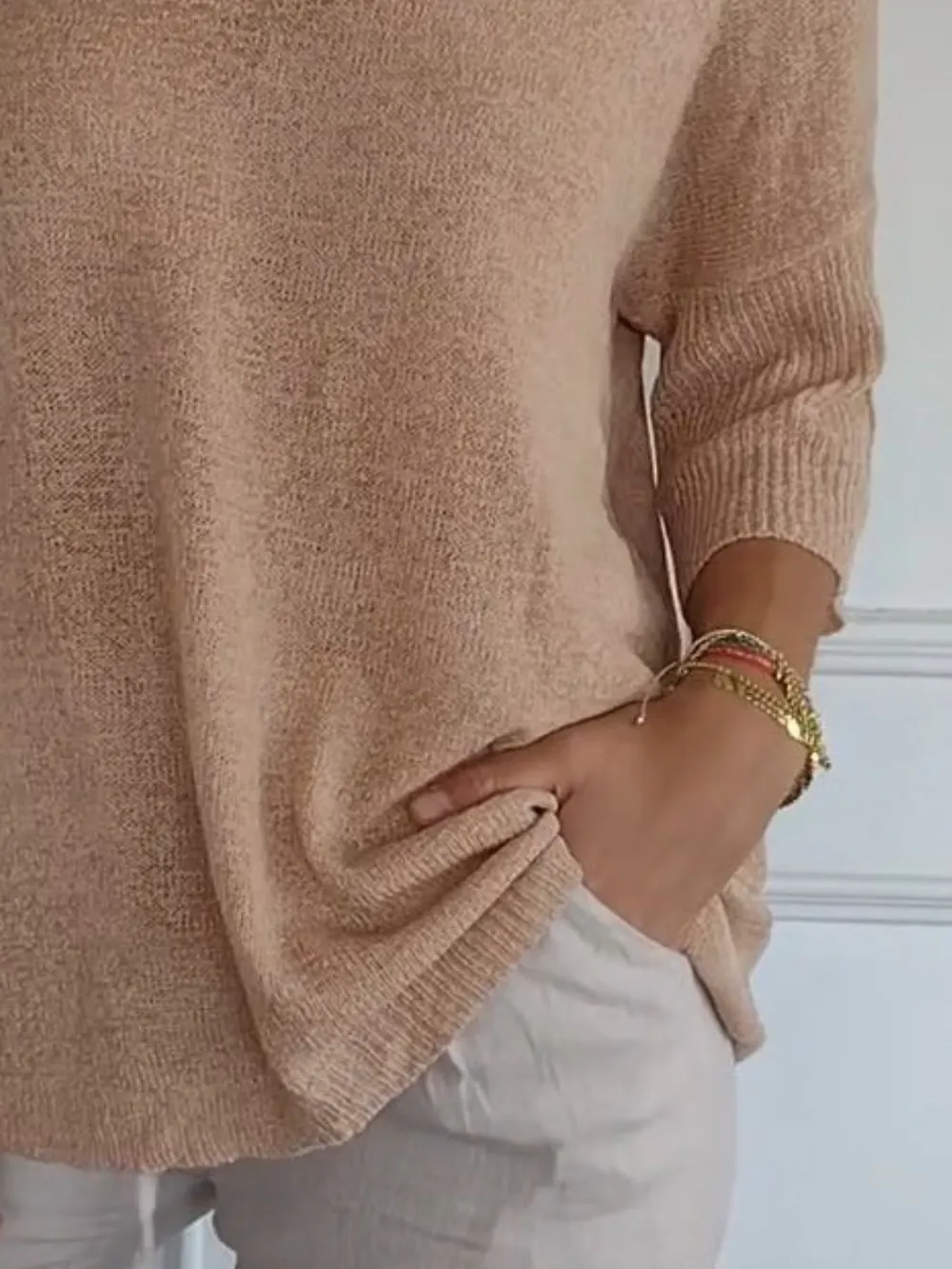 Full Size Relaxed Fit Ribbed Hem Sweater Plus Size, image 11
