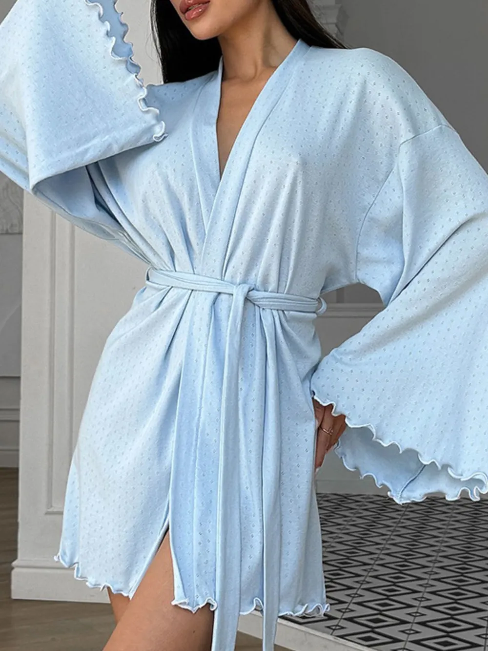 Tie Waist Kimono Sleeve Lounge Nightgown, image 9