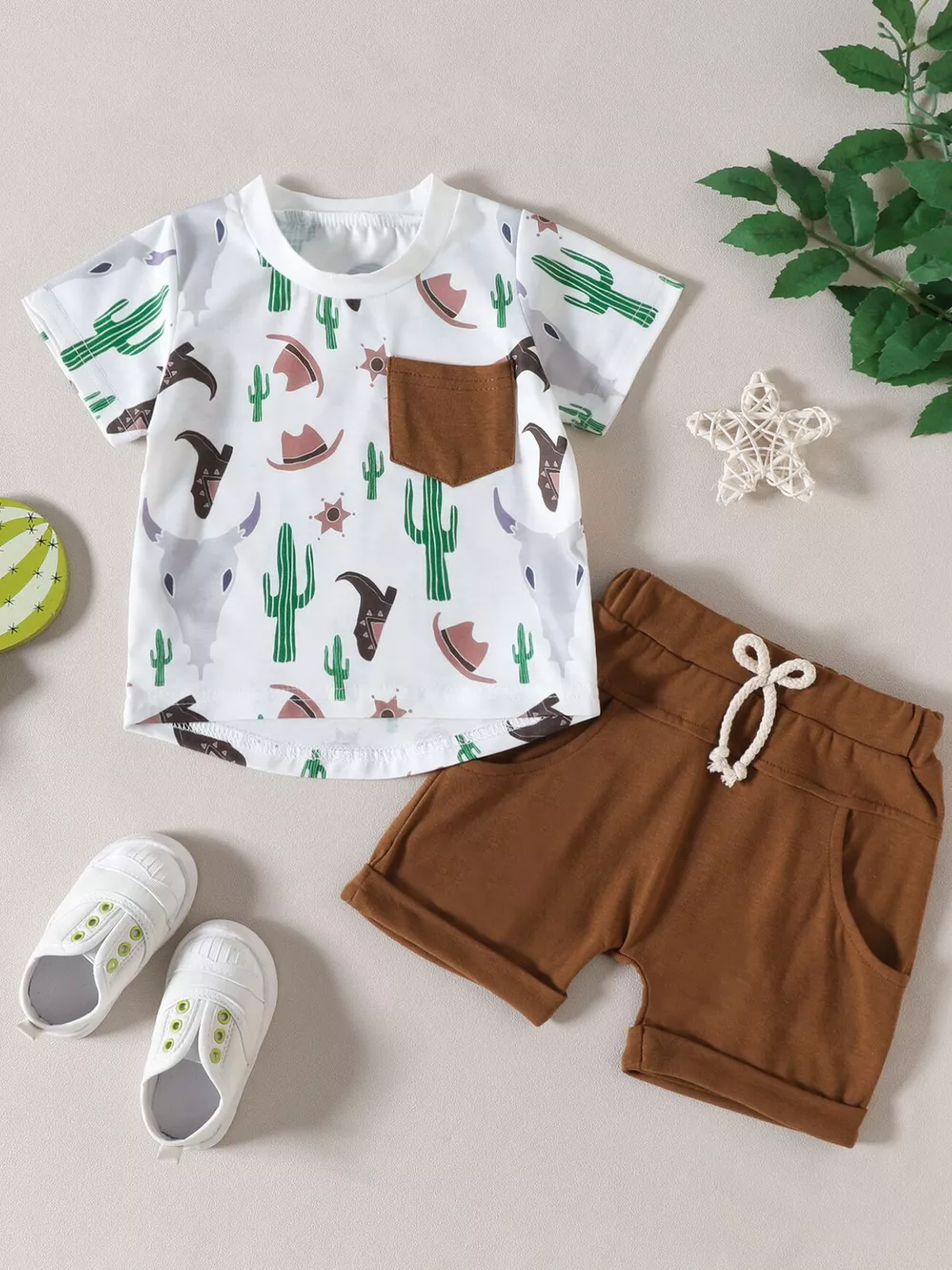 Children's Cactus Cowboy Print Pocket Tee & Shorts Set, image 2