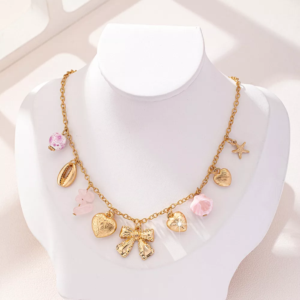 Heart and Butterfly Bow Ocean Multi-Pendant Necklace, image 2