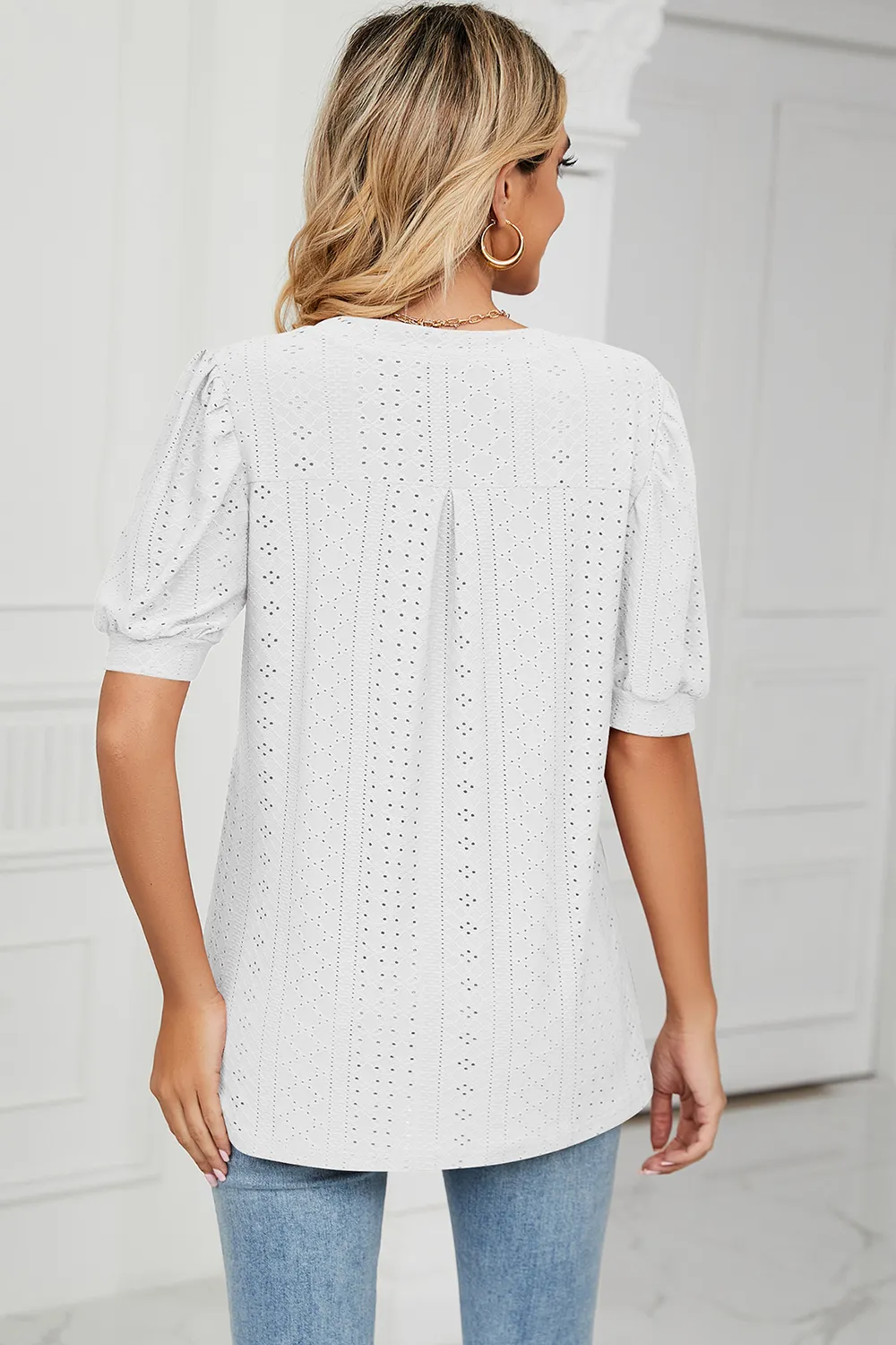 Eyelet Notched Short Sleeve T-Shirt, image 15