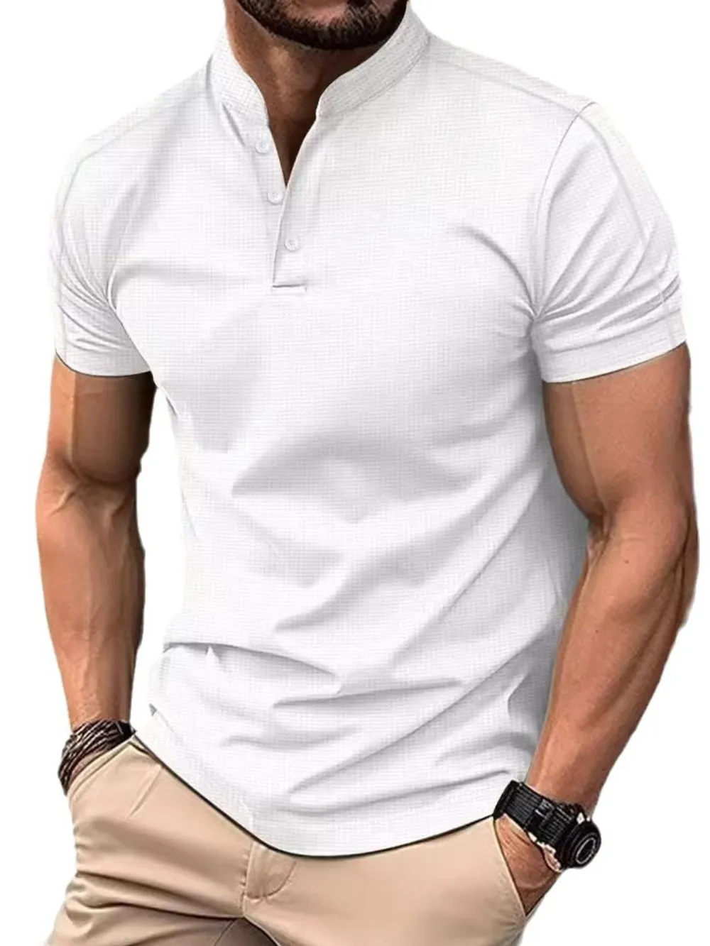 Men's Full Size Button Detail Short Sleeve Polo Plus Size, image 7
