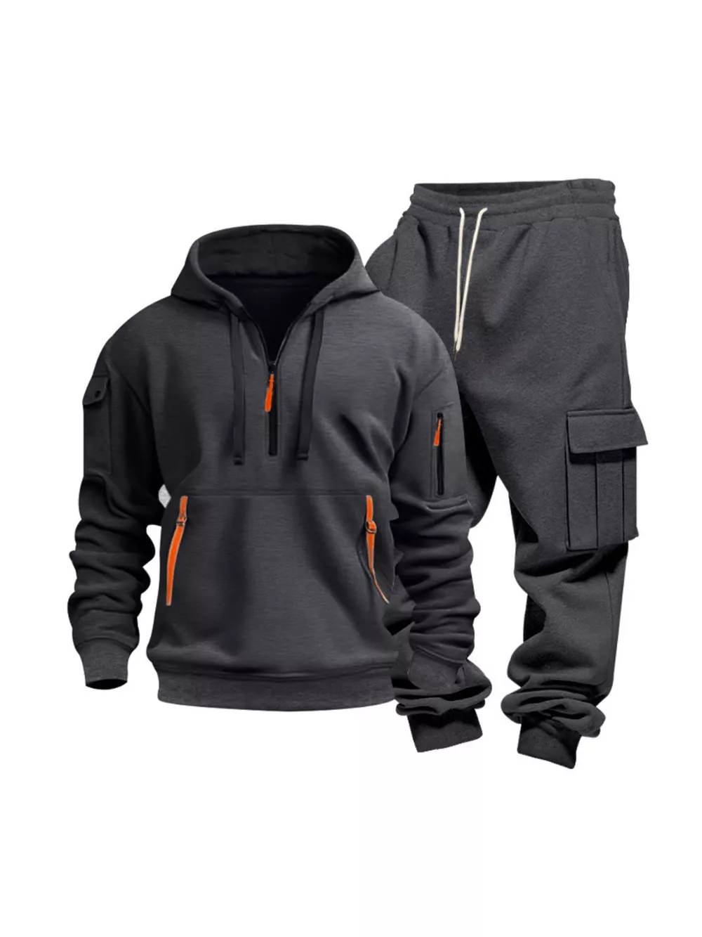 Men's Full Size Half Zip Hoodie and Cargo Pants Set Plus Size, image 9