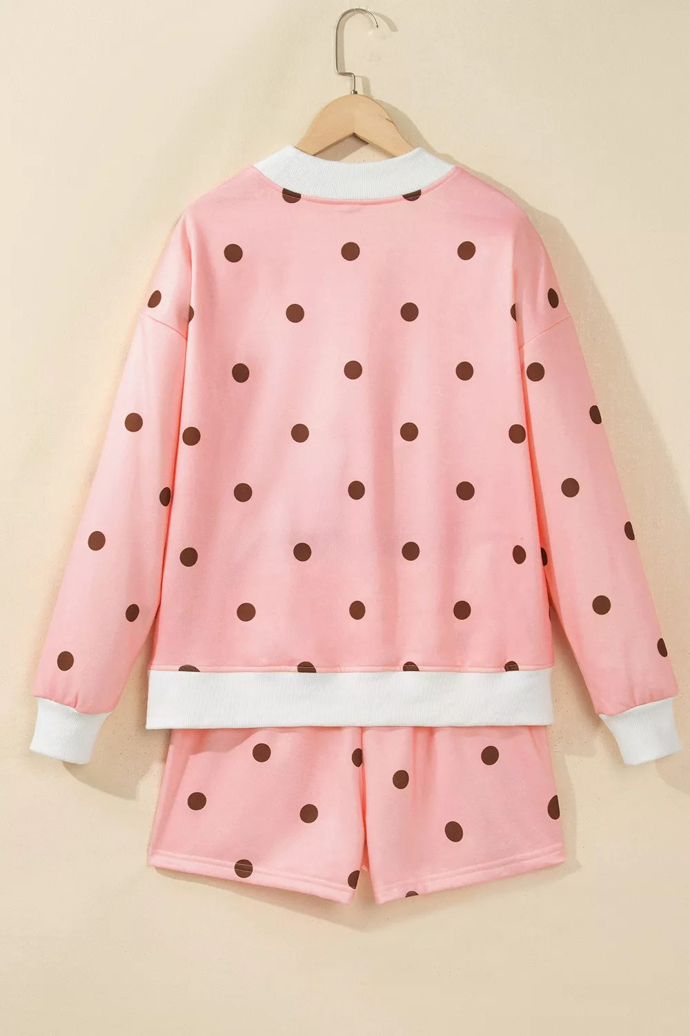 Polka Dot Long Sleeve Sweatshirt and Shorts Lounge Set, image 4