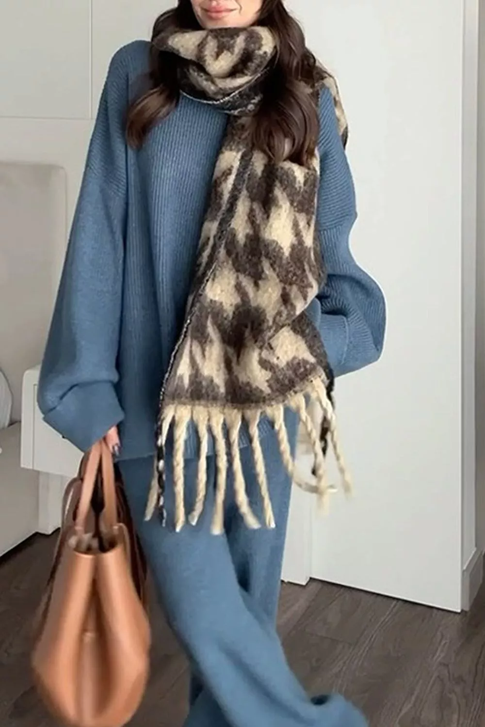 Dropped Shoulder Knit Sweater and Wide Leg Pants Set, image 2