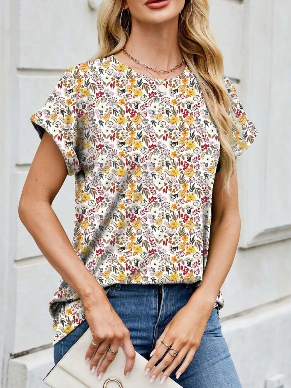 Printed Round Neck Short Sleeve Top, image 25