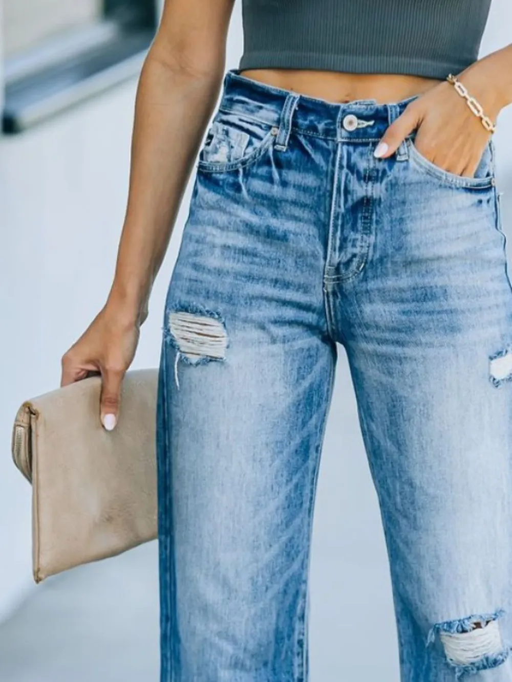 Distressed Straight Leg Jeans, image 5