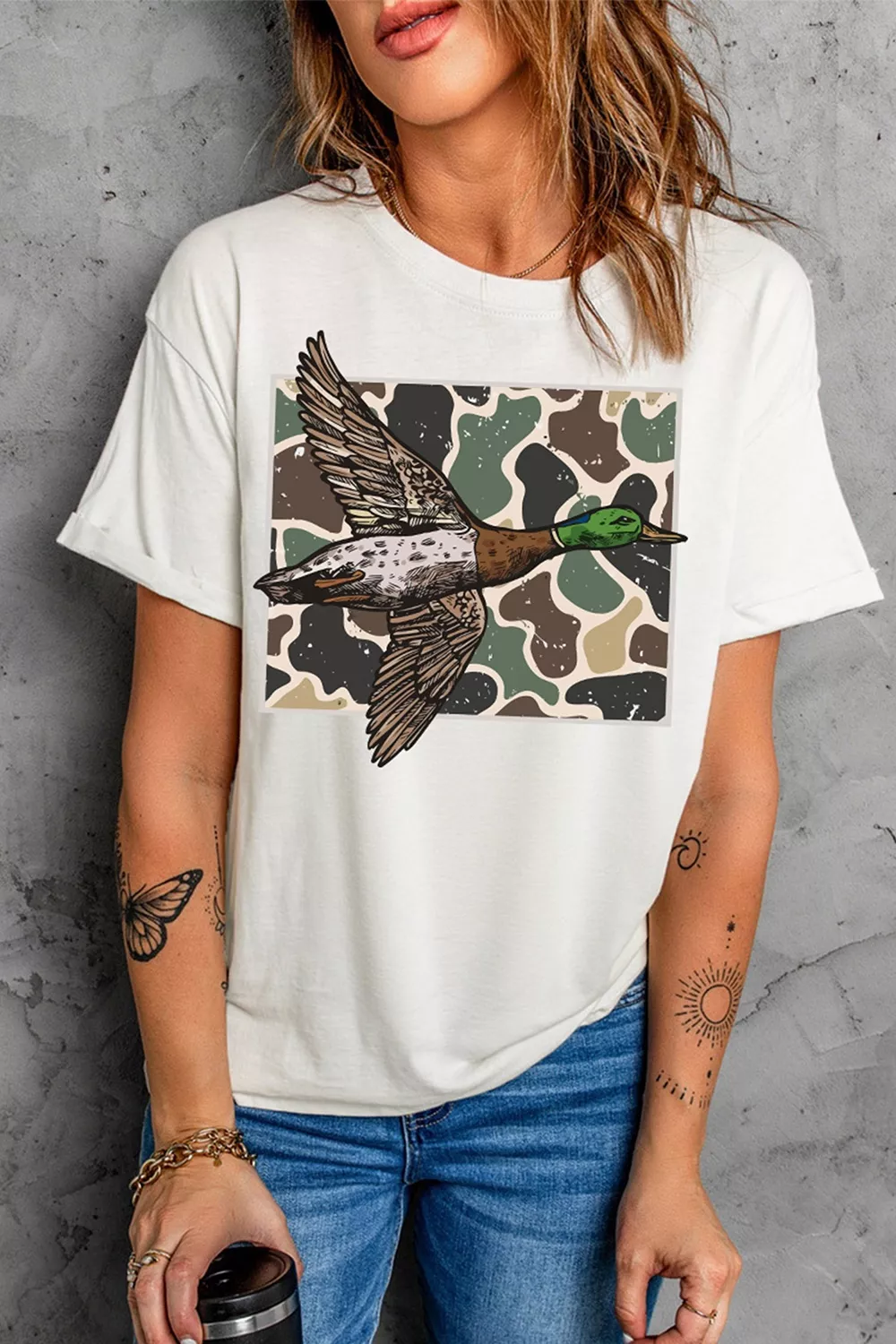 Western Camo Mallard Duck Graphic Casual Short Sleeve T-Shirt