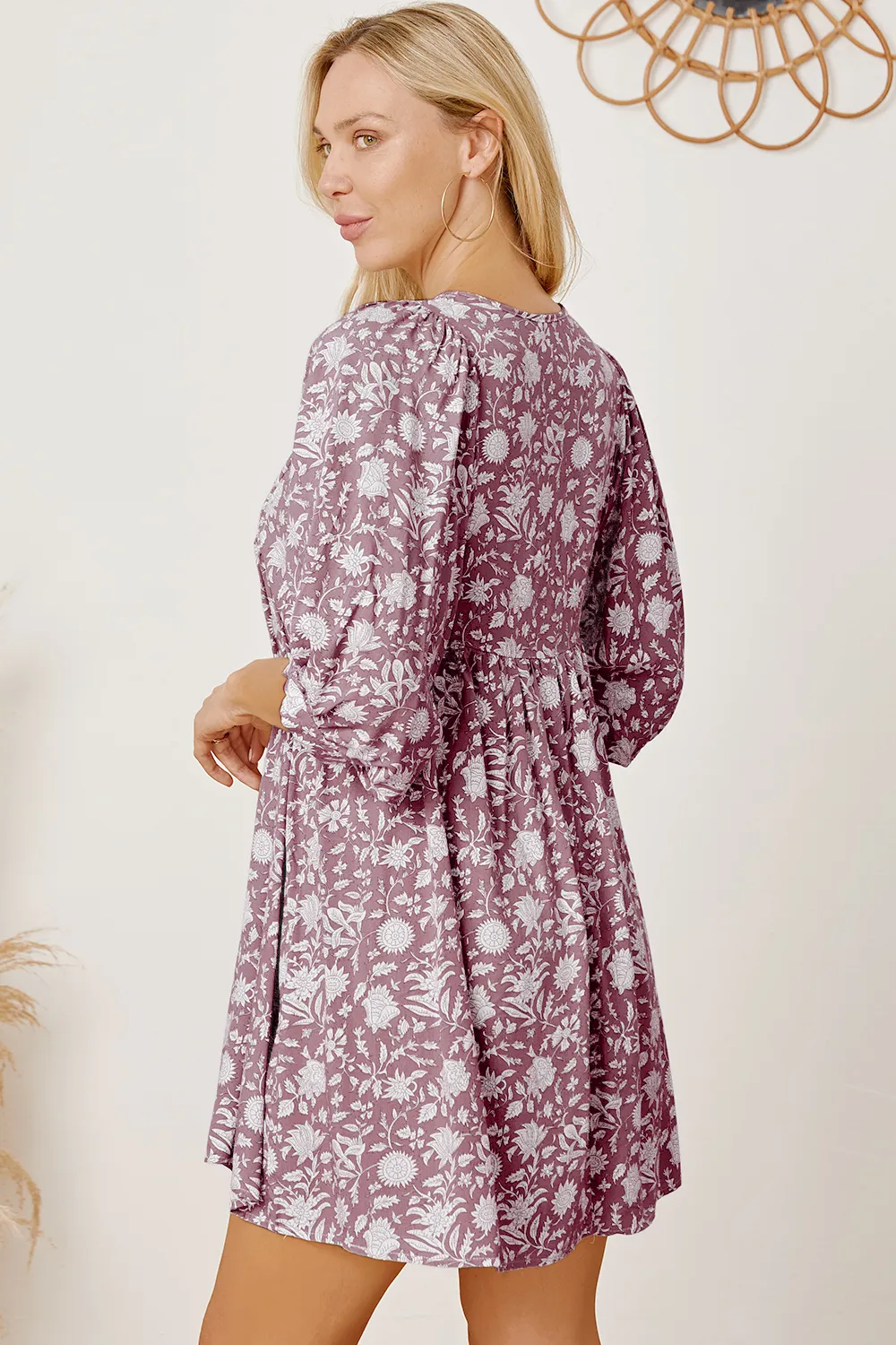 Floral Tie Neck Ruched Babydoll Dress, image 14