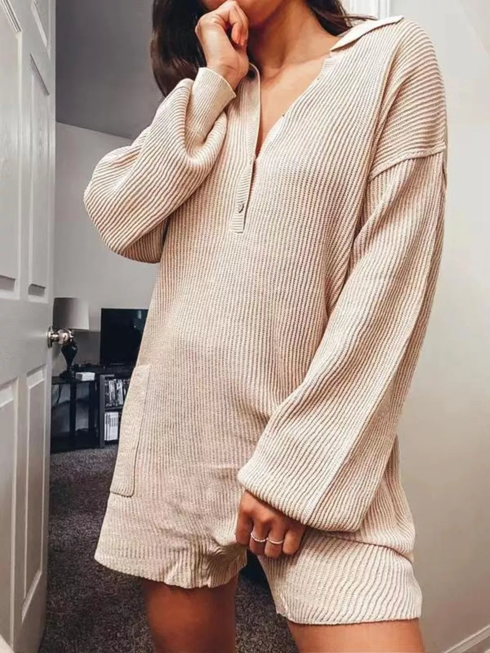 Ribbed Knit Long Sleeve Romper, image 24
