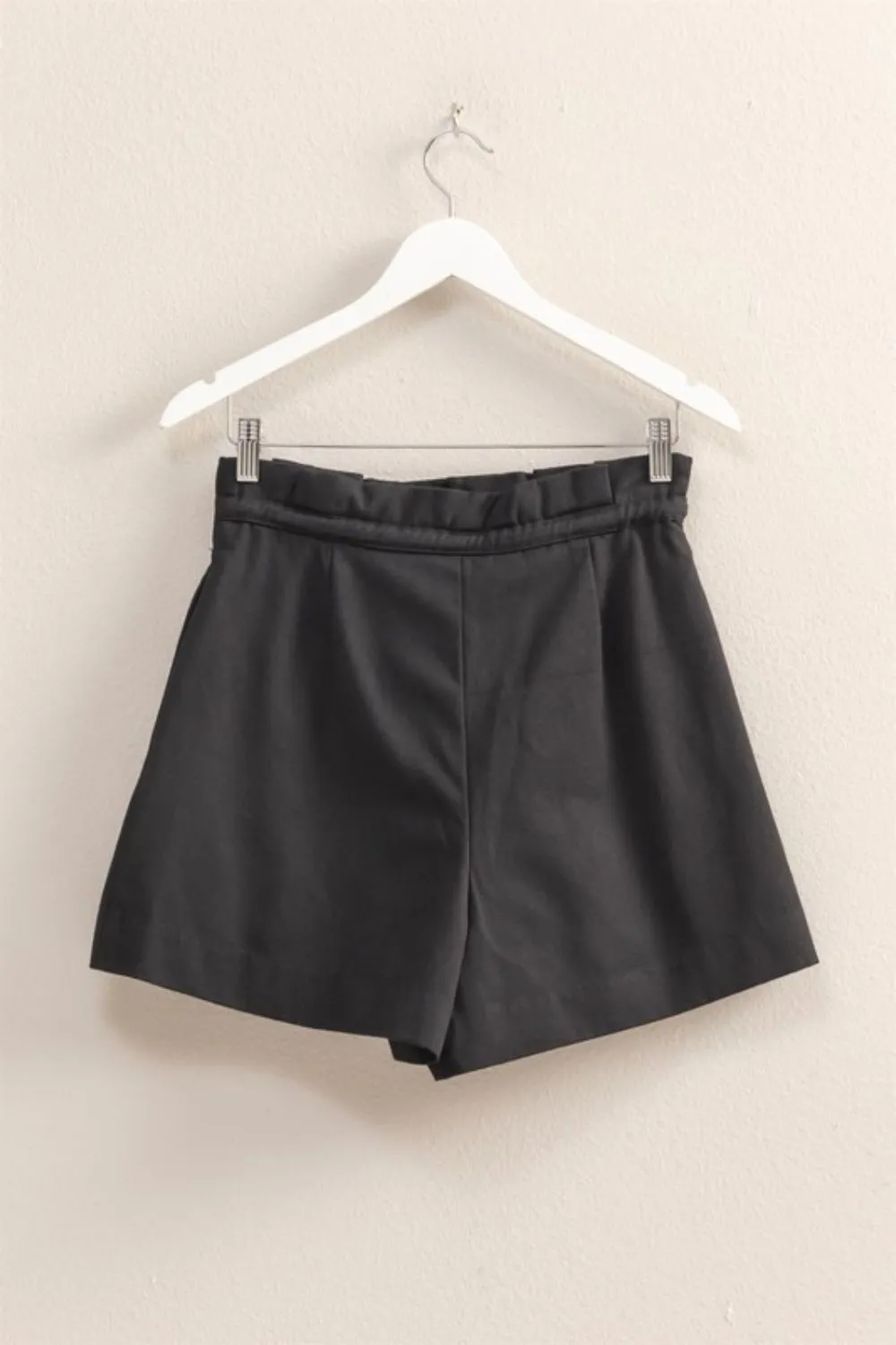 High-Waisted Washed Twill Paperbag Shorts, image 3