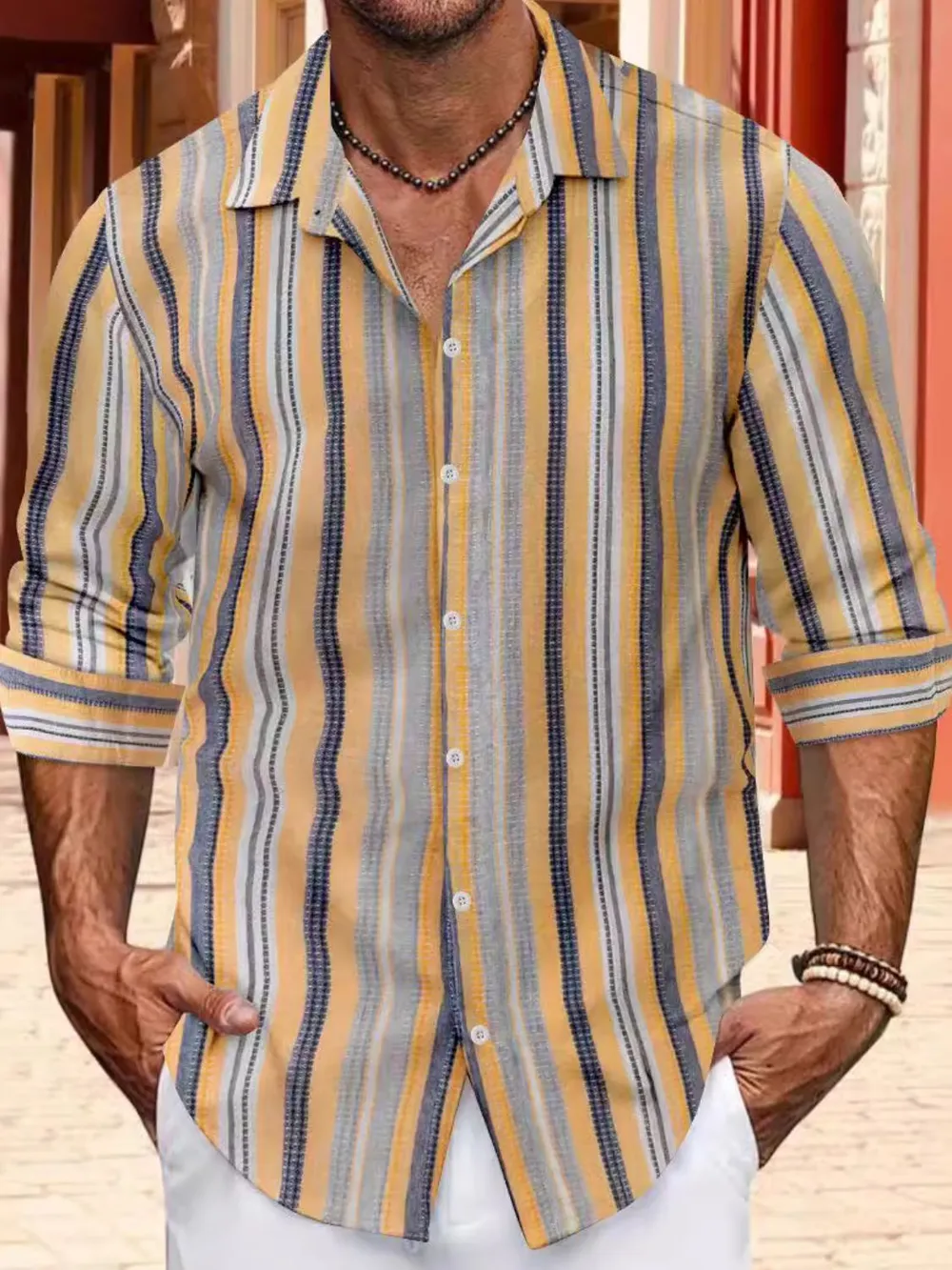 Men's Full Size Striped Button Up Long Sleeve Shirt Plus Size, image 3