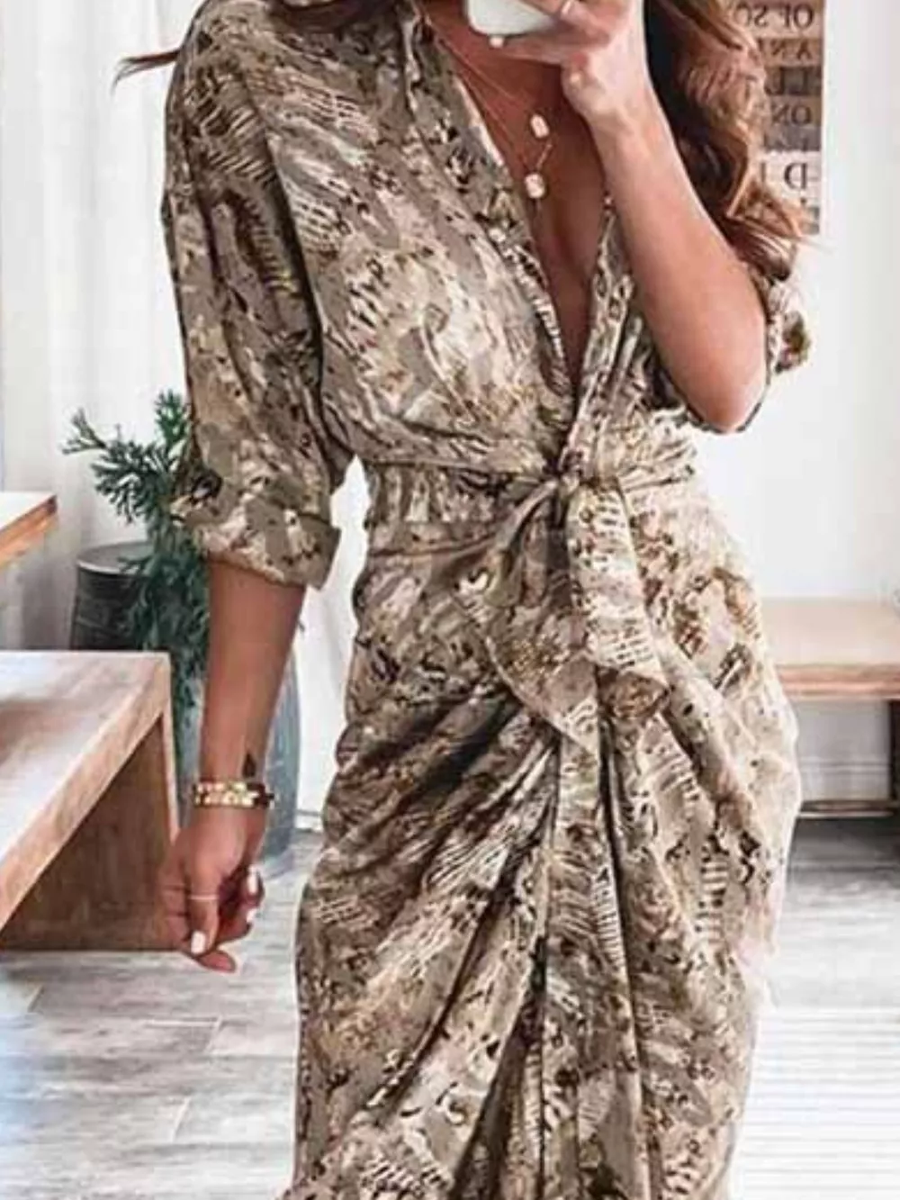Tie-Waist Button-Down Midi Dress, image 5