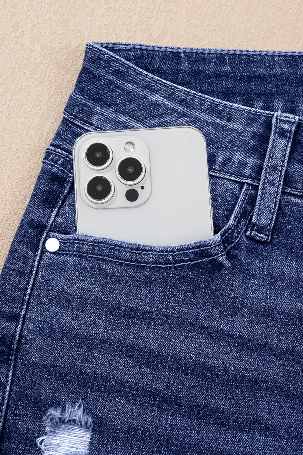 Folded Cuffs Distressed Straight High Waist Jeans, image 9